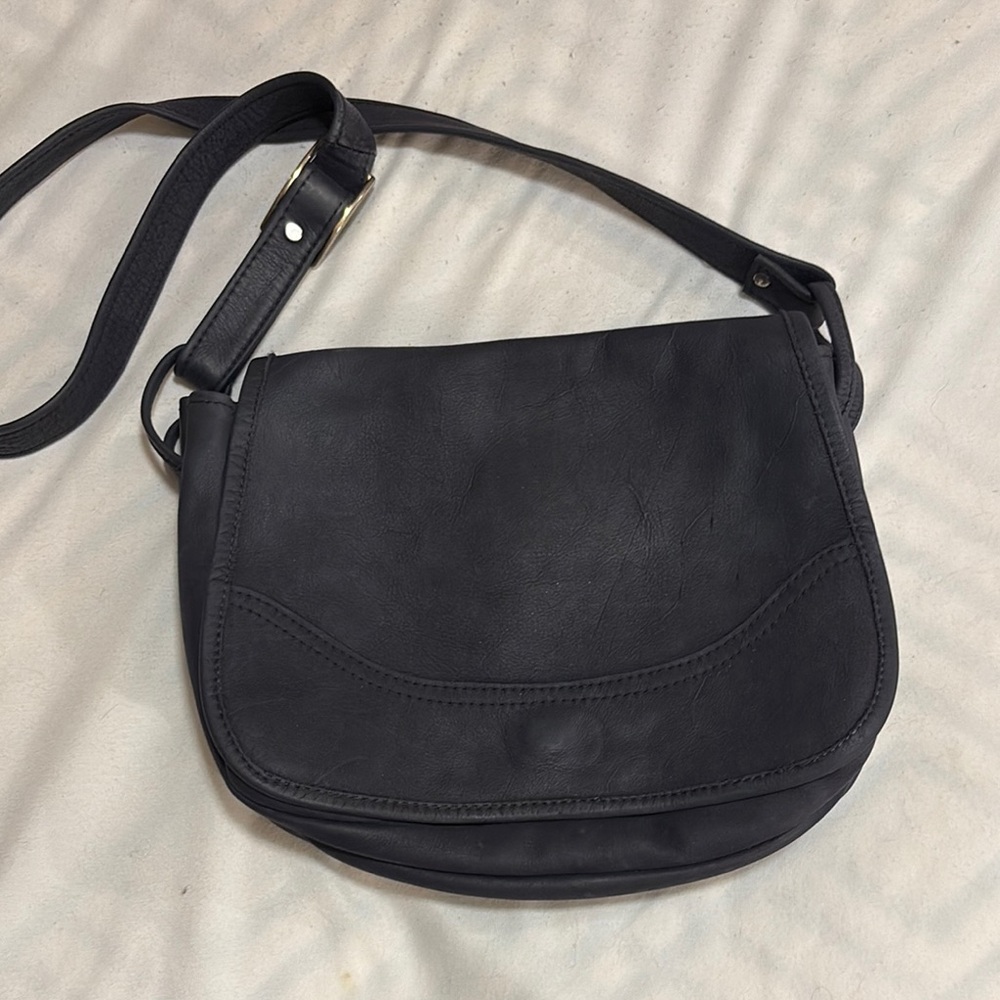 Blue vintage suede flap over crossbody bag